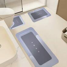 3-Piece Super Absorbent Bathroom Mat Set - Non-Slip Machine Washable Rugs For Bath, Shower  Toilet, U-Shaped Contour, Rectangular Mats With HOME Design, Durable Microfiber Floor Covers, Fits Bathroom, Hotel, Dorm - Màu xanh lam - Xem 5