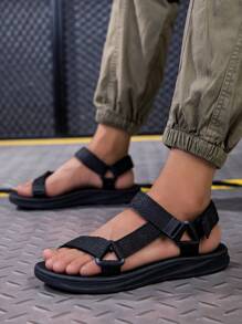 男士时尚露趾透气凉鞋，舒适防滑休闲鞋，适合春夏季户外徒步和徒步旅行 - 黑色 - 查看 5