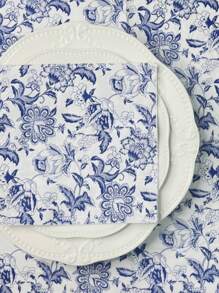 Set van 20 vintage wegwerpservetten met blauwe bloemenprint, 33x33 cm, scrapbookpapier, woondecoratie, bruiloft, verjaardag, diner voor gasten, feestbenodigdheden, gemaakt van zuivere houtpulp