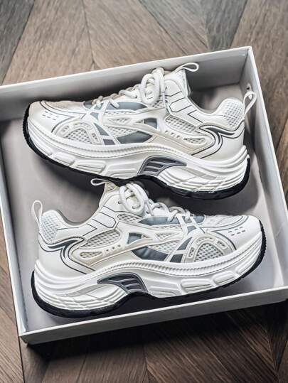 新款男士休闲小众低帮设计皮革运动鞋，百搭厚底中帮运动鞋，时尚拼色户外旅行鞋