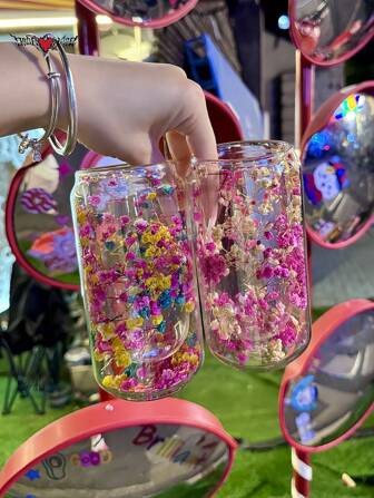 350ml/11.84oz 双层玻璃永生花杯 - 咖啡双层杯，抹茶双层杯，永生花杯，送给朋友的最佳礼物