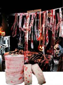 1 pieza Cinta de gasa ensangrentada de Halloween, decoración de Halloween aterradora, decoración multifuncional de Halloween para el hogar, la cocina y los festivales, accesorio de disfraz, accesorio de foto de vendaje para decoración de la cara, la cabeza y el brazo (el patrón de manchas de sangre es aleatorio) Decoración del hogar Decoración de otoño Decoración de habitación Decoración de otoño