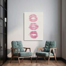 1pc Framed Canvas Wall Art Prints Poster, Coquette Pink Kiss Lips Art Girl Preppy Poster Canvas Print Retro Funky Artwork Aesthetic Art Posters Canvas Print Painting For Living Room Bedroom Office Bathroom Dorm Home Decor, Ready To Hang - 彩色 - 查看 3