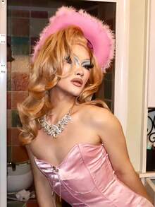 1pc Women's Autumn Party Rhinestone Pink Crown Cowboy Hat, Halloween Feather Edge Festival Party Hat Suitable For Daily Wear - Multicolor - View 9