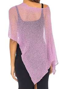 Summer Irregular Knit Cover-Up Crop Top For Women Y2k Aesthetic See-Through T-Shirt Beach Vacation Going Out Tops Womens Crochet Shrug Y2K Hollow Out Bolero Shrug See Through Cropped Top - 紫色 - 查看 3