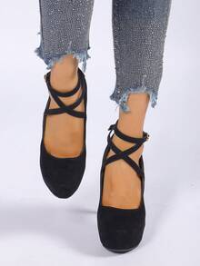 Women's Fashion Outdoor Black Criss-Cross Buckle Strap Super High Heel Pumps - Black - View 5