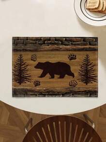 1pc Bear Pattern Printed Table Runner, 4/6/8pcs Matching Bear Printed Placemats, Suitable For Festivals, Parties, Birthdays, Dinners, Kitchen & Dining Room Table Decor, All Seasons Home Decoration