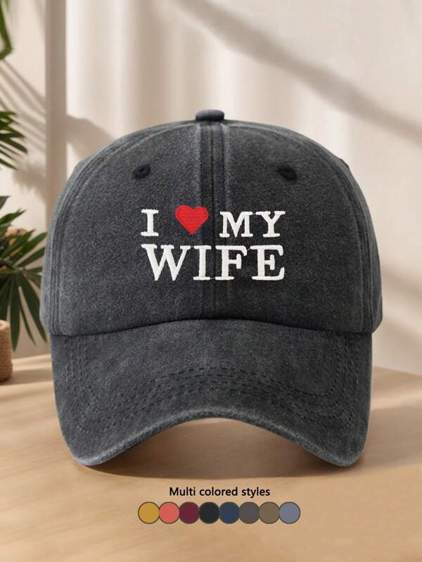 1 Stück Herren bestickter "Ich liebe meine Frau" einfarbiger, einstellbarer Polyester Soft Top Baseballcap für den Außenbereich, Lässig Sport, Strand, geeignet für den täglichen Gebrauch in allen Jahreszeiten
