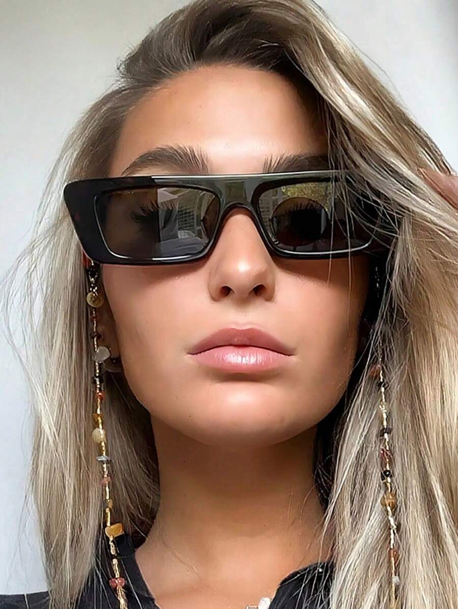 1 件女士复古方形宽腿塑料眼镜，优雅简约的设计，适合日常使用、户外、旅行、街头风格、派对穿着、时尚影响者、学院风，适合返校季矩形形状，矩形形状太阳镜 - 彩色 - 查看 1