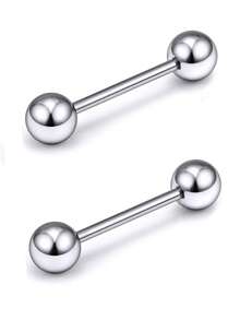 2 件乳头舌软骨环，男女适用，不锈钢杠铃 14 号 5 毫米球形乳头棒穿孔饰品