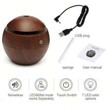 1PC Wooden Cool Mist Humidifier Aroma Diffuser For Room With Colorful Ambient Lighting, Ideal For Home,Office,And Car , Aroma Air Diffuser With Colorful Change Diffuser For Car, Office And Babies. Purifier Humidifier For Bedroom Room Decor