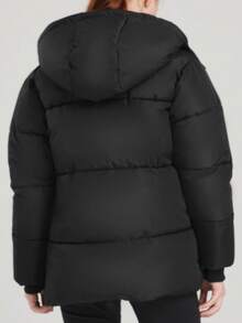 SOLOCOTE 少女加厚连帽拉链长袖冬季夹克，秋冬厚外套，雪地玩耍的圣诞礼物 - 黑色 - 查看 2