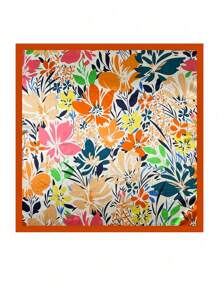 Boho 1 Pc 90cm Women's Floral Printed Square Scarf, Casual Sunscreen Head Wrap & Neck Scarf, Suitable For Nighttime Breast Wrapping, Sleeping And Daily Wear, Can Be Worn As A Square Scarf, Bandana, Headwrap Or Bandana Top