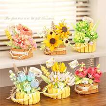 1 Set Compatible Building Blocks Succulent Potted Rose Bouquet Everlasting Flower Plant Assembly Toy, Birthday Gift, Suitable For Teenagers, Perfect Gift - Multicolor - View 1