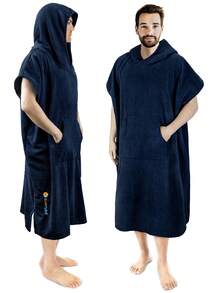 SUN CUBE Surf Poncho Changing Robe With Hood | Absorbent Quick Dry Microfiber Wetsuit Changing Towel With Pocket For Surfing Men Women (Black) - 海軍 - 查看 1