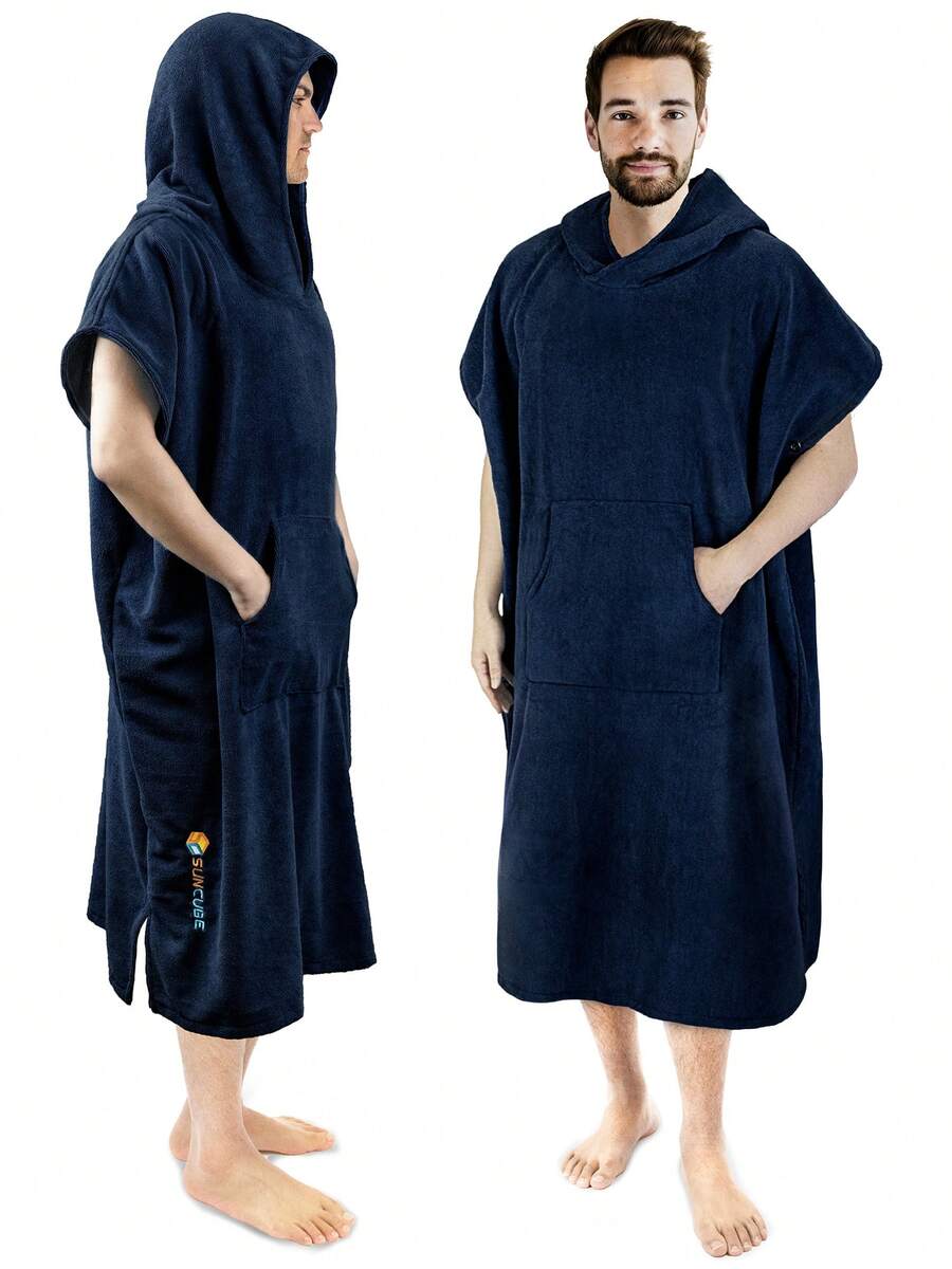 SUN CUBE Surf Poncho Changing Robe With Hood | Absorbent Quick Dry Microfiber Wetsuit Changing Towel With Pocket For Surfing Men Women (Black) - 海軍 - 查看 1