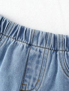 2件套女婴可爱甜美樱桃刺绣牛仔幼儿服装套装 - 中等水洗藍 - 查看 3