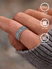 1 chiếc nhẫn phong cách Punk Celtic Knot bạc Sterling S925, trang sức không gây dị ứng, thích hợp cho Halloween, sinh nhật, quà tặng ngày lễ tình nhân, hàng ngày, trang trí tiệc tùng, đi kèm hộp quà - Màu Đen Súng - Xem 4