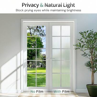 Reeded Glass Window Film, Privacy Frosted Glass Film, 3D Decorative Decals Removable Sun Blocking Anti UV Door Window Cover, No Glue Static Cling Vinyl For Bathroom Home Office, 17. 5" X 78. 7"