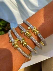 1 件设计师彩色锆石四叶草串珠手链，简约奢华优雅风格，材质，经典元素，高品质日常佩戴