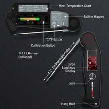 ThermoPro TP19 Waterproof Digital Meat Thermometer For Grilling With Ambidextrous Backlit &Amp; Thermocouple Instant Read Kitchen Cooking Food Thermometer For Candy Water Oil BBQ Grill Smoker - Dark Black - 查看 8