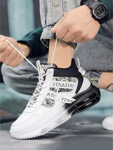 Men's Fashion Streetwear Sports Shoes, Comfortable Non-Slip Casual Lace-Up Athletic Shoes, Suitable For Men's Outdoor Activities High-Top Sneakers, Unisex Design, Shock-Absorbing Air Cushion Increasing Height Men Shoes