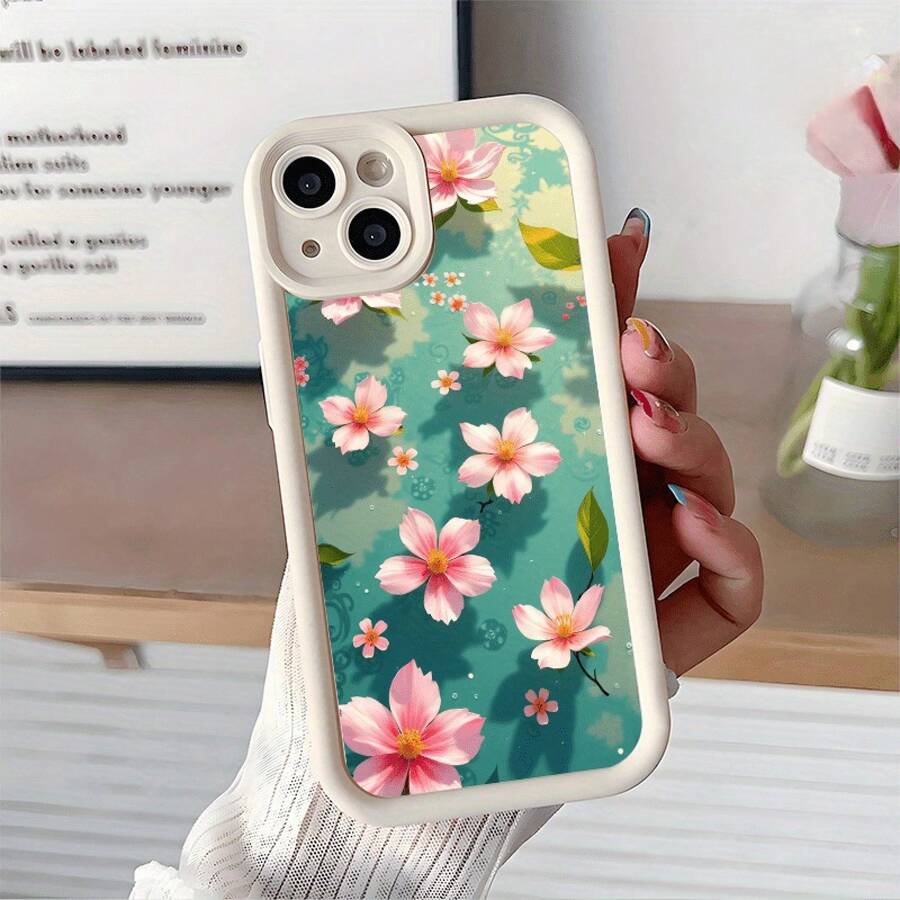 Funda para teléfono con patrón de flores rosas, nueva funda para teléfono con escalera de ojos adecuada para 11/12/13/14/15/16 Pro Plus/X/ XS/XSMAX, a prueba de golpes, 1 unidad - Blanco - Ver 1