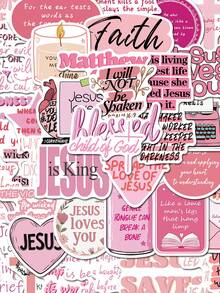 SCXXBSW 50pcs Pink Bible Jesus Cartoon Graffiti Stickers Decorative Handbooks Water Cups Notebook Luggage Waterproof Stickers - Multicolor - View 2