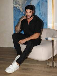 Men's Chic Lightweight Textured High Quality Autumn And Winter Knit Shirt - màu đen - Xem 4