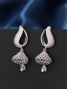 1 Cặp Hoa tai Jhumka sang trọng, Thiết kế hình giọt nước bằng đá Zirconia thanh lịch Hoa tai Jhumki dạng lủng lẳng thanh lịch, Quà tặng trang sức thời trang cho phụ nữ để đeo hàng ngày, lễ hội, đám cưới và tiệc tùng - nhiều màu - Xem 7