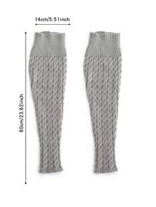 1 Cặp tất chân đan len cỡ lớn, tất chân cao đến đùi, họa tiết cáp đan co giãn cao, tất chân ấm áp cho mùa thu/đông, ấm áp - Nhiều màu - Xem 11