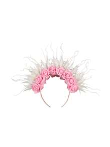 1Pc Feather Headbands For Women Double Sided Foam Flower Crown Headband Wide Hairband Flower Headpiece For Wedding Party Halloween