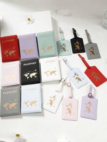 1 Set Minimalist Passport Information Card Holder For Outdoor Travel & Cross-Border Business, Foil Map Design, Parent-Child Set, Solid Color Passport Book & Travel Accessories Set, Essential Holiday Vacation Passport Cover, Women Passport Wallet - Multicolor - View 7