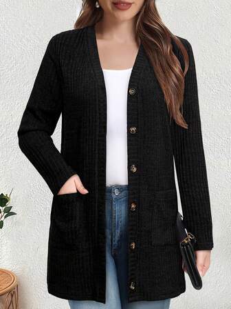 Yukiwi Cárdigan casual de mujer de unicolor con botones delanteros y bolsillos, para uso diario