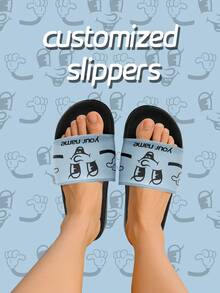 [Customizable Names] Men's Smiling Face Pattern Personalized Slippers, Summer Couple Casual Anti-Slip Beach Sandals, Customized Slides Suitable For Men - Multicolor - View 5