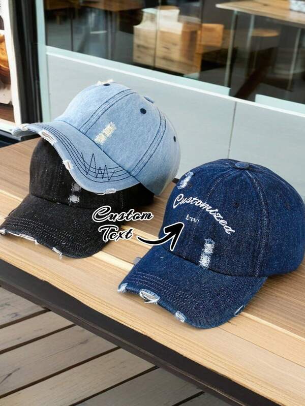 1pc Unisex Customized Denim Trucker Hat, Casual Baseball Cap, Suitable All Seasons, Gift For Valentine's Day, Boyfriend/Girlfriend, Distressed