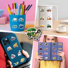 56pcs Transport Stickers, Transportation Stickers With Construction Truck Digger Engineering Car Train Motorbike Fire Truck Crane Airplane, Cute Cartoon Vinyl Stickers For Water Bottle Scrapbook