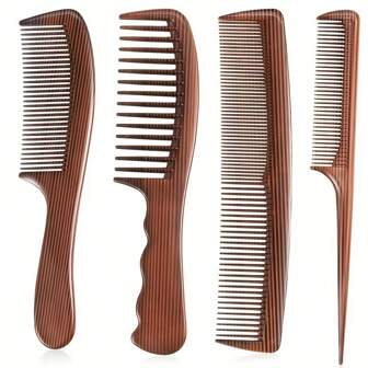 4pcs Hair Comb Set For Women & Men - Includes Wide Tooth, Rat Tail, Beard & Fine Tooth Combs - ABS Plastic With Elegant Wooden Grain Design - Ideal For Styling, Barber Use, Hairdressing Accessories|Elegant Comb Design|Wide Tooth Com, Back To School, Travel Holiday Essentials, Hair Accessories For Women, Slick Back Brush, Barber Accessories, Hair Dryer, Hair, Barber, Hair Dryer, Hair Brush, Hairdressing Equipment, Hairstyle, Hairdressing, Hair, Hair Products, Hair Tools, Hair Stuff, Barber, Barber Accessories, Barbershop, Hairdressing Equipment