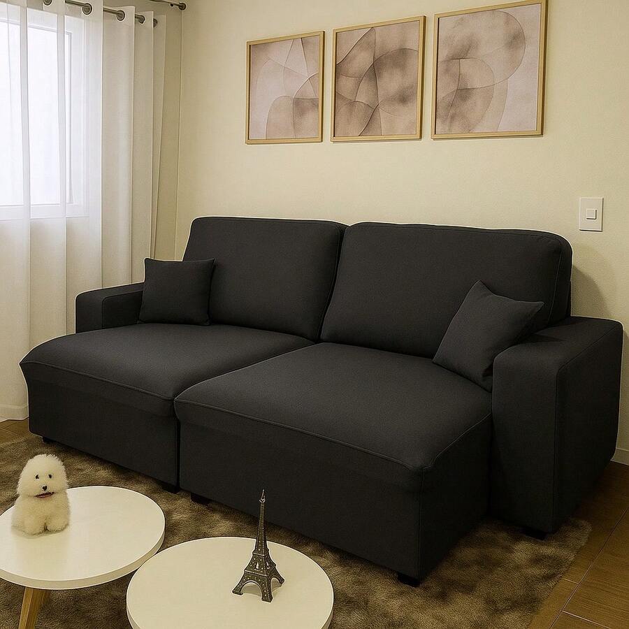 Imagine Stores Retractable Spandex Sofa Cover + 2 Cushion Covers + Fasteners, Plain, Ready For Delivery, (2 Seats) - 黑色 - 查看 1