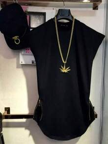 Men's Oversized Long T-Shirt - Black - View 2