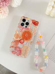 Dried Flowers And Dried Fruits Braided Wave Edge Minimalist High-End TPU Orange Seashell Painted Anti-Fall Phone Case Protective Cover With Handmade Beaded Bracelet Accessories, Compatible With IPhone 16/11/16pro/16plus/16promax/16e/15Promax/13/14/12/XS/XR/7G/8PXR /7/8, IPhone 15 Promax, IPhone 13, IPhone 14, IPhone 11, P12, X, IPhone 12/14 Painted TPU Anti-Fall Soft Case - Multicolor - View 3