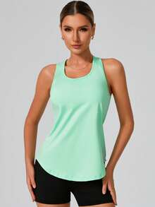 Women's Sleeveless Muscle Tank Top, Loose Fit Workout Top For Hiking, Running, Gym, Yoga, Summer - Green - View 2