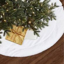 48 英寸毛毛圣诞树裙毛绒人造毛皮圣诞树裙，适合万圣节/秋收、感恩节/圣诞节的圣诞装饰。 - 白色 - 查看 5