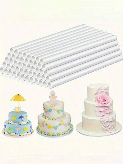 5pcs White Plastic Cake Support Rods, Pillar Sticks, White Hanging Cake Poles, 10mm Diameter, 300mm Length, Cake Dowels, Suitable For Party Supplies, Graduation Ceremony, Dessert Shop Accessories