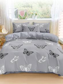 2/3pcs Butterfly Pattern Duvet Cover Set, Grey Bedding Set, Skin-Friendly Comforter Cover Set, Quilt Cover Set, Soft And Comfortable Bedding Set For Bedroom, With Zipper Closure Corner Ties, Breathable,Lightweight And Ailky Smooth, Suitable For All Seasons, For Twin/Queen/King, 1pc Duvet Cover And 2/1pc Pillowcase, Perfect Holiday Gift,Fall Decor,Autumn Decor,Room Decor