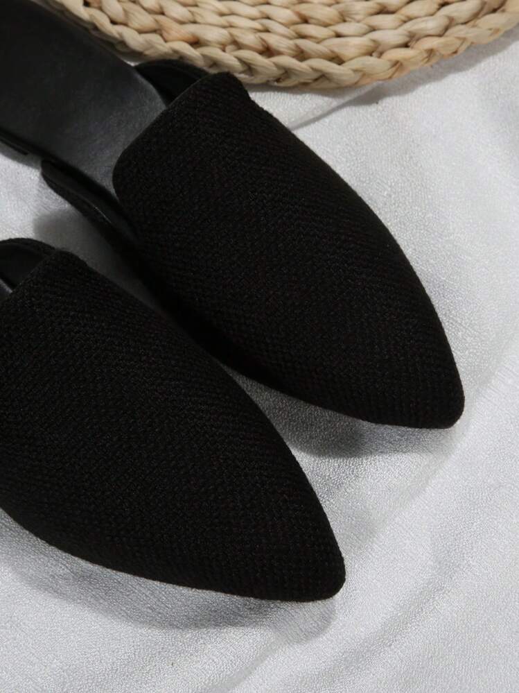 女士时尚黑色尖头穆勒平底鞋，一脚蹬休闲户外舒适百搭轻便乐福鞋，适合春秋季 - 黑色麻紋 - 查看 7