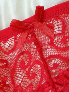 3件套性感蕾丝丁字裤，低腰女式 - 紅色 - 查看 6