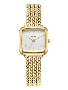 1pc Women's Retro Square Stainless Steel Strap Quartz Watch, Elegant And Suitable For Daily Wear - Gold - View 5