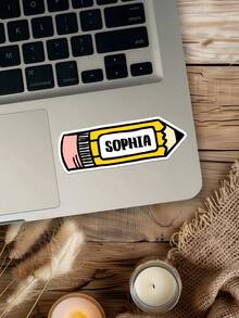 100/50/20/10/1件装定制卡通文具造型贴纸，书籍标签贴纸，定制姓名铅笔蜡笔造型贴纸，教师贴纸，返校贴纸，铅笔贴纸，适合作为节日礼物，可重复使用，现代，色彩丰富，可爱，复古，卡通，卡哇伊，适合员工、客户、学生，用于商务/工作/办公，学校，度假氛围，初中生，高中生，大学新生，大一新生，大二学生 - 彩色 - 查看 5