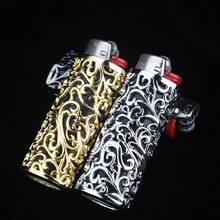 1 件金属镂空吉祥花防风点烟器盒，适用于 BIC J6 全尺寸打火机 - 时尚耐用的防爆金属打火机盖，防风简约复古耐用，理想的礼物选择 - 彩色 - 查看 1